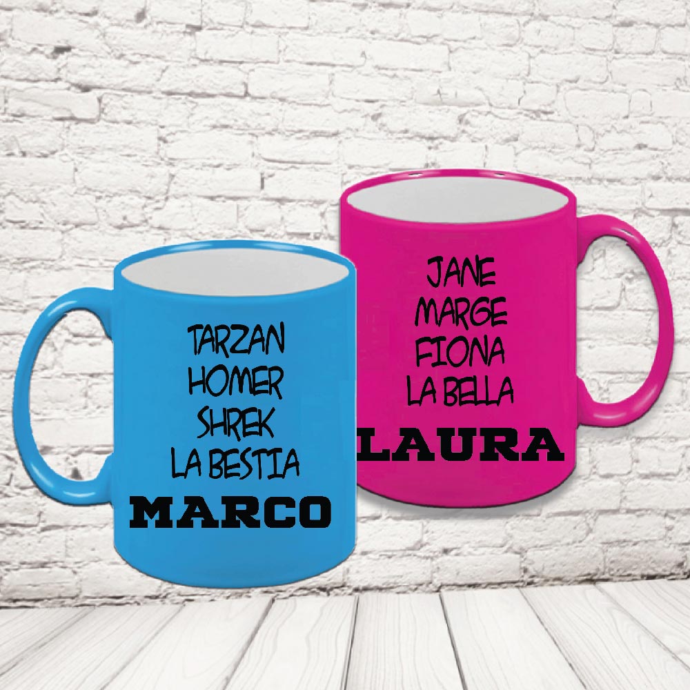 COPPIA TAZZE FLUO ''LOVE LIST NAME'