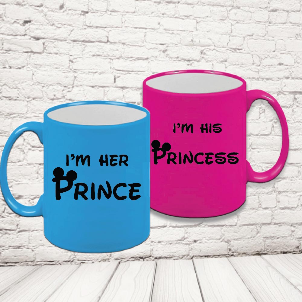COPPIA TAZZE FLUO ''PRINCE PRINCESS TOPOLINI'