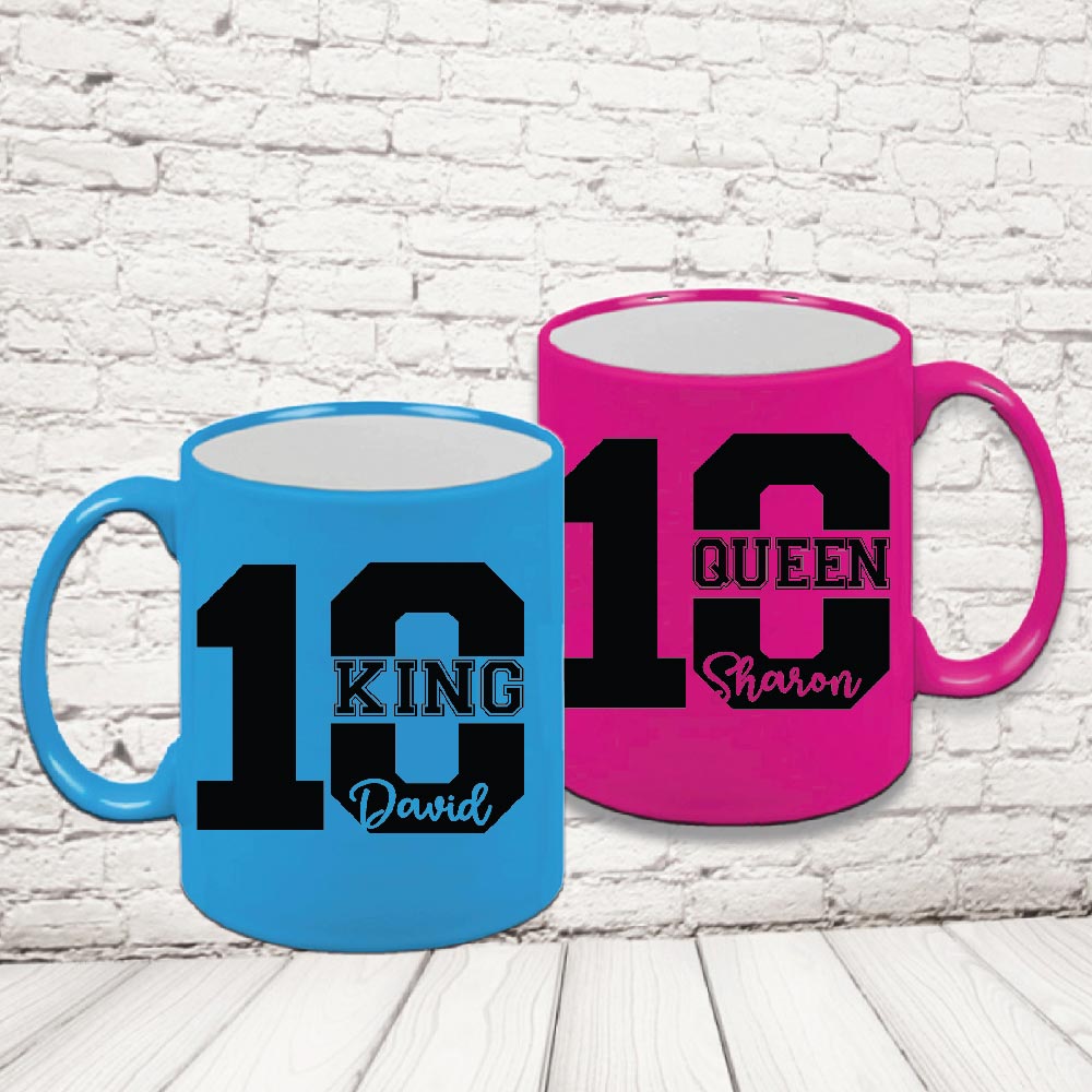 COPPIA TAZZE FLUO ''KING AND QUEEN NUMERO'
