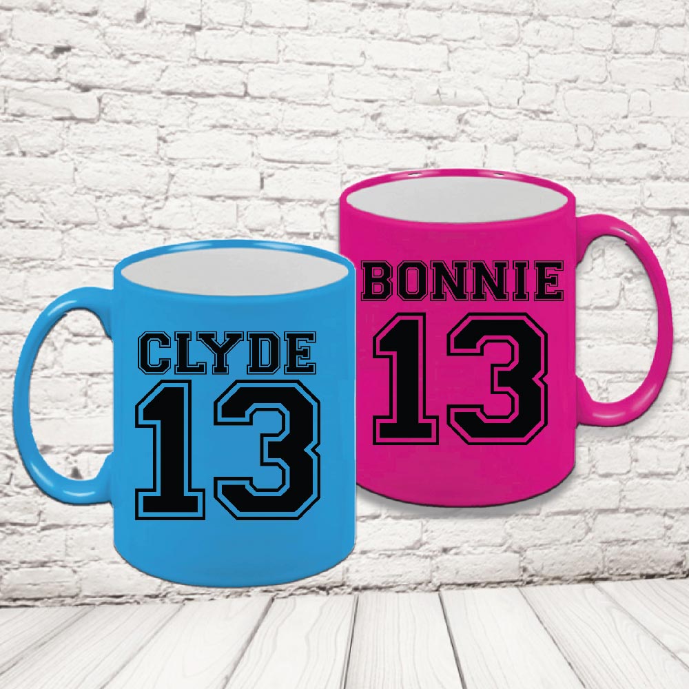 COPPIA TAZZE FLUO '' BONNIE E CLYDE''
