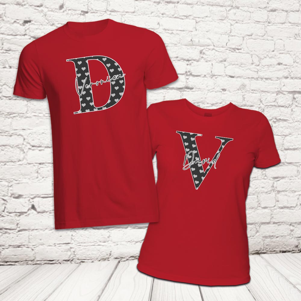 COPPIA T-SHIRT 'LETTER LOVE'' ROSSA