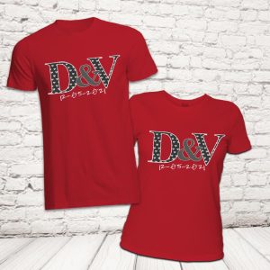 COPPIA T-SHIRT 'LETTER LOVE DATA'' ROSSA
