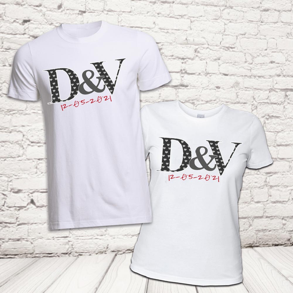 COPPIA T-SHIRT 'LETTER LOVE DATA'' BIANCA