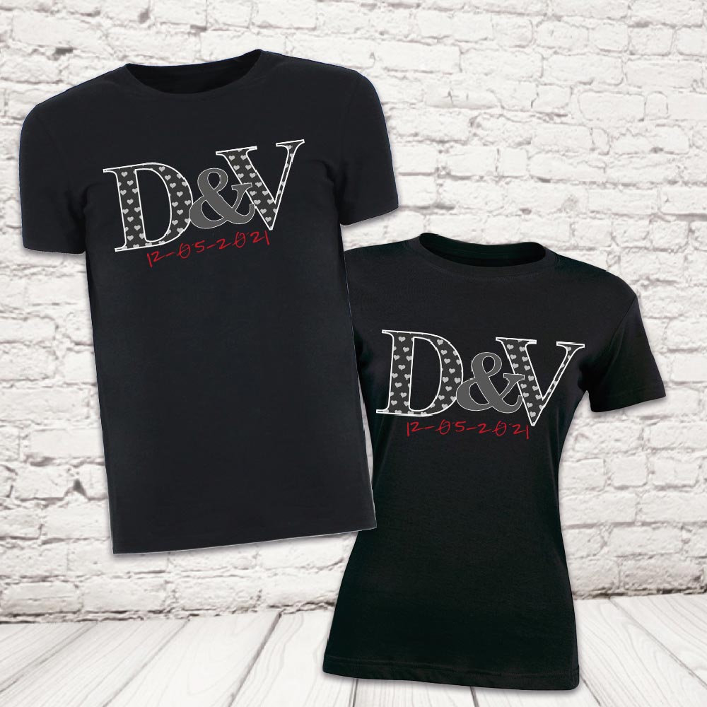 COPPIA T-SHIRT 'LETTER LOVE DATA'' NERA