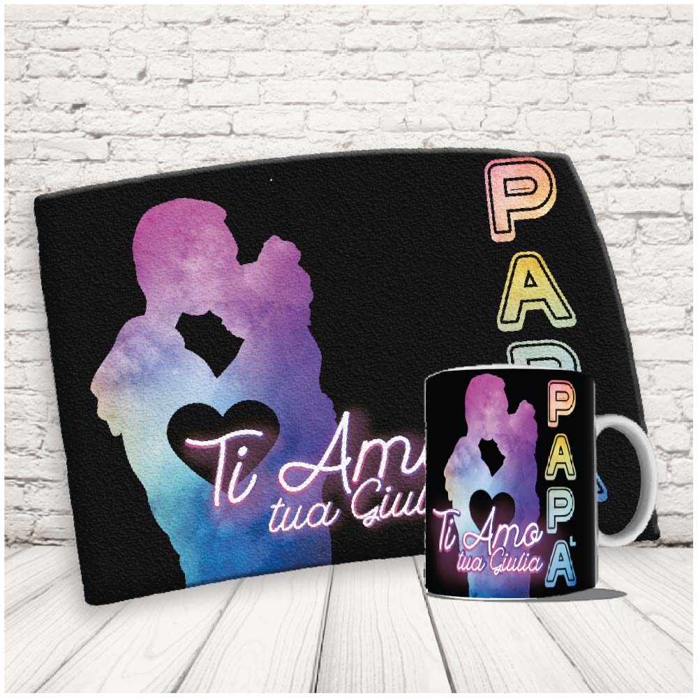 Kit Set Colazione Con Tazza Mug e Tovaglietta in Canvas - Idea Ragalo festa del Papà Compleanno per Lui Uomo Personalizzato con nome o Foto ''DAD PASTELLO''