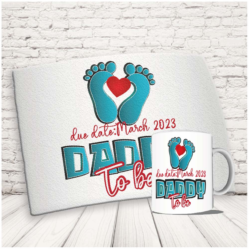 Kit Set Colazione Con Tazza Mug e Tovaglietta in Canvas - Idea Ragalo festa del Papà Compleanno per Lui Uomo Personalizzato con nome o Foto ''DADDY TO BE''