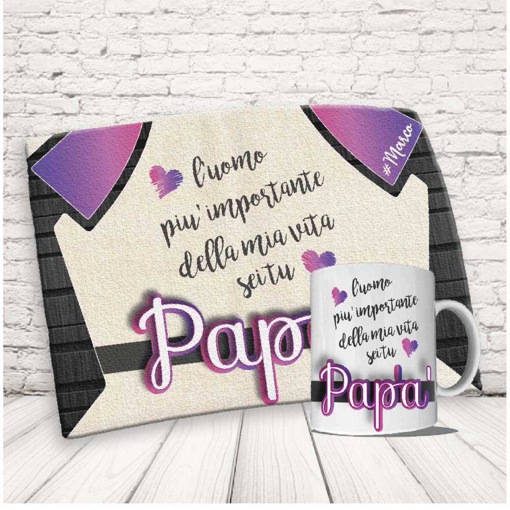 Kit Set Colazione Con Tazza Mug e Tovaglietta in Canvas - Idea Ragalo festa del Papà Compleanno per Lui Uomo Personalizzato con nome o Foto ''DAD CRAVATTA''
