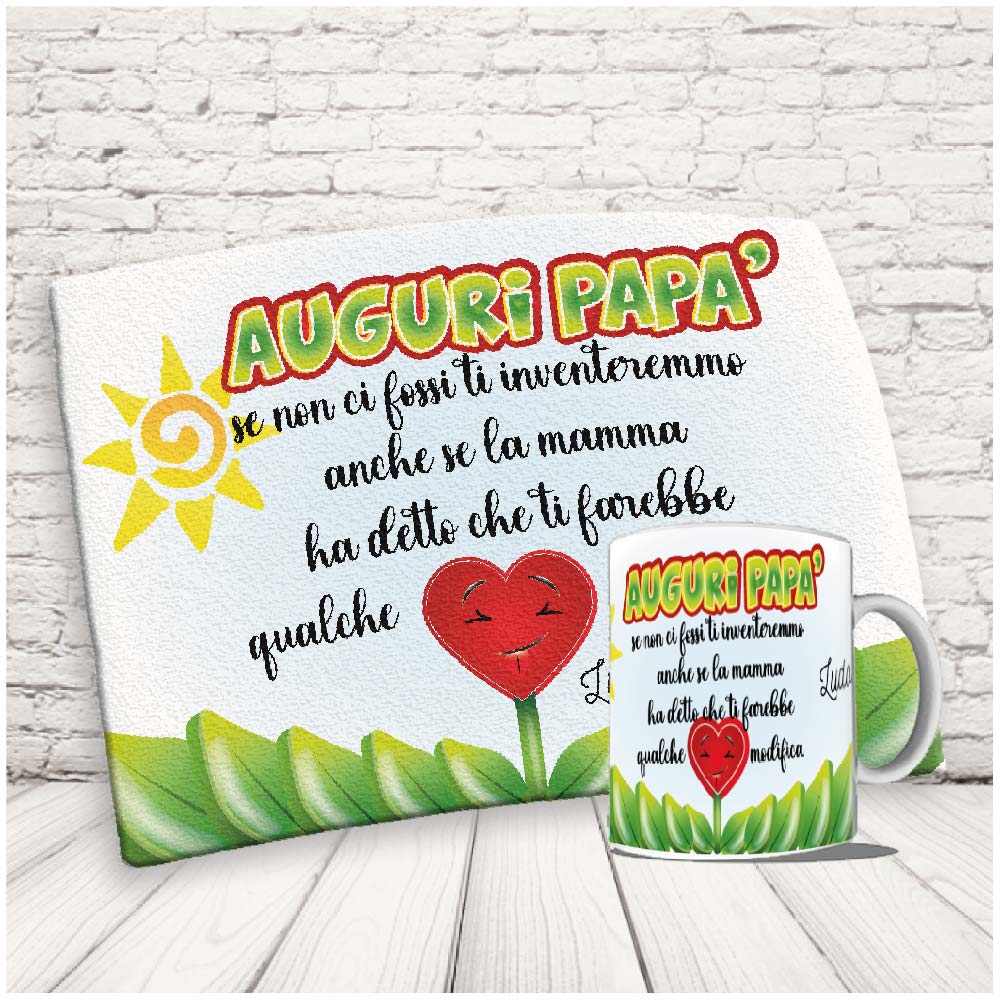 Kit Set Colazione Con Tazza Mug e Tovaglietta in Canvas - Idea Ragalo festa del Papà Compleanno per Lui Uomo Personalizzato con nome o Foto ''DAD GIARDINO''