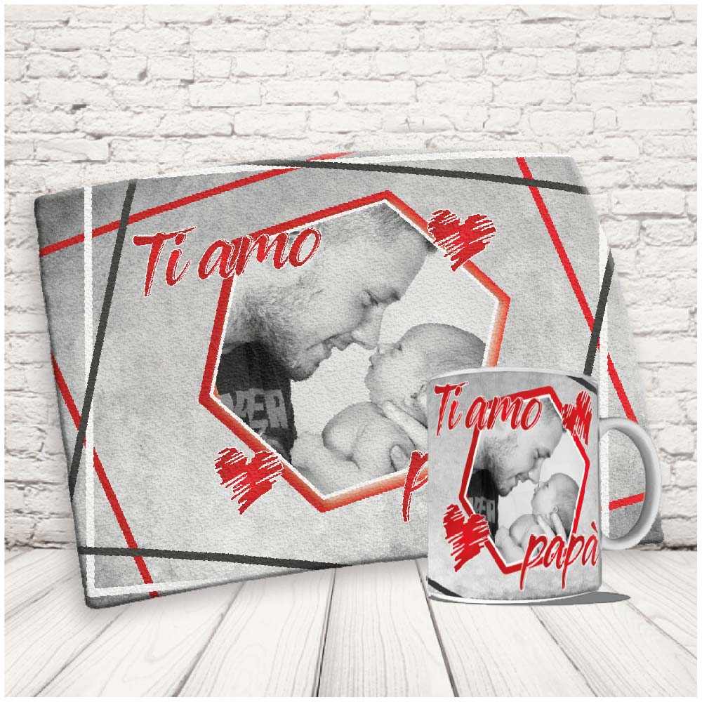 Kit Set Colazione Con Tazza Mug e Tovaglietta in Canvas - Idea Ragalo festa del Papà Compleanno per Lui Uomo Personalizzato con nome o Foto ''DAD CORNICE''