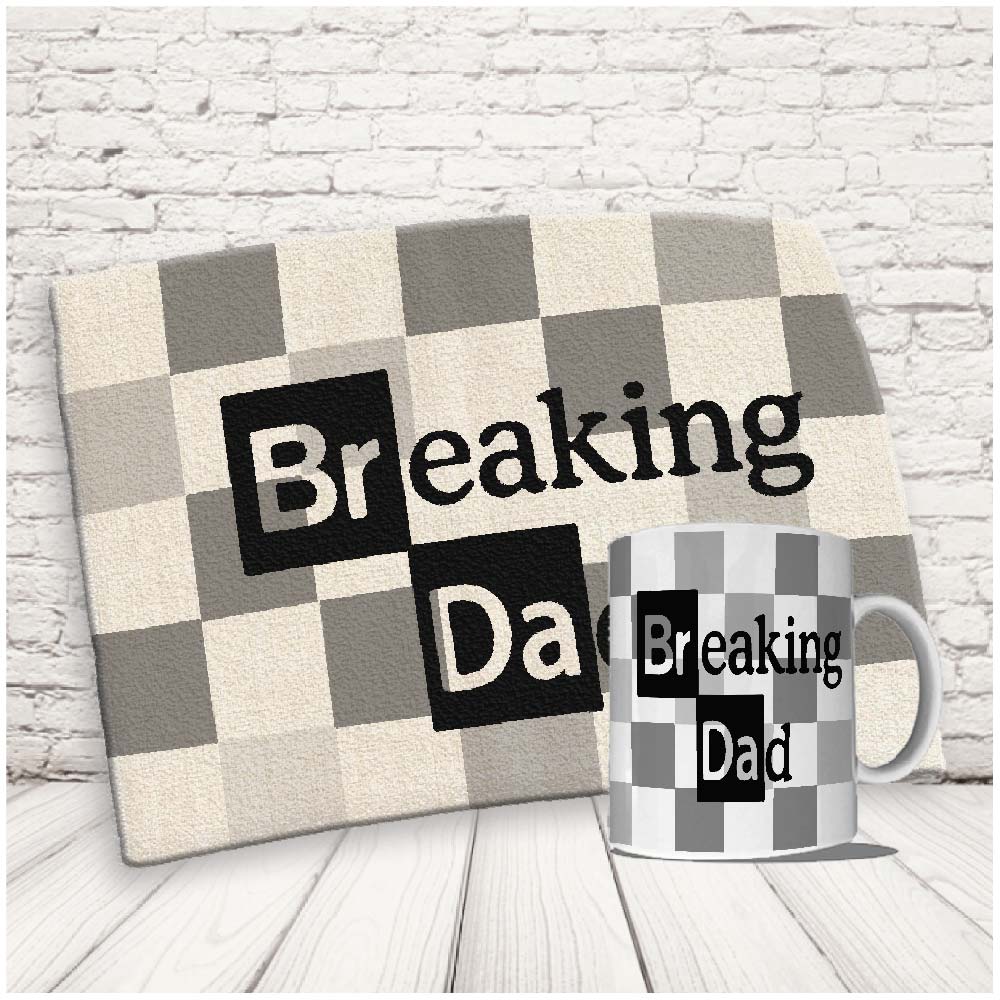 Kit Set Colazione Con Tazza Mug e Tovaglietta in Canvas - Idea Ragalo festa del Papà Compleanno per Lui Uomo Personalizzato con nome o Foto ''BREAKING DAD''