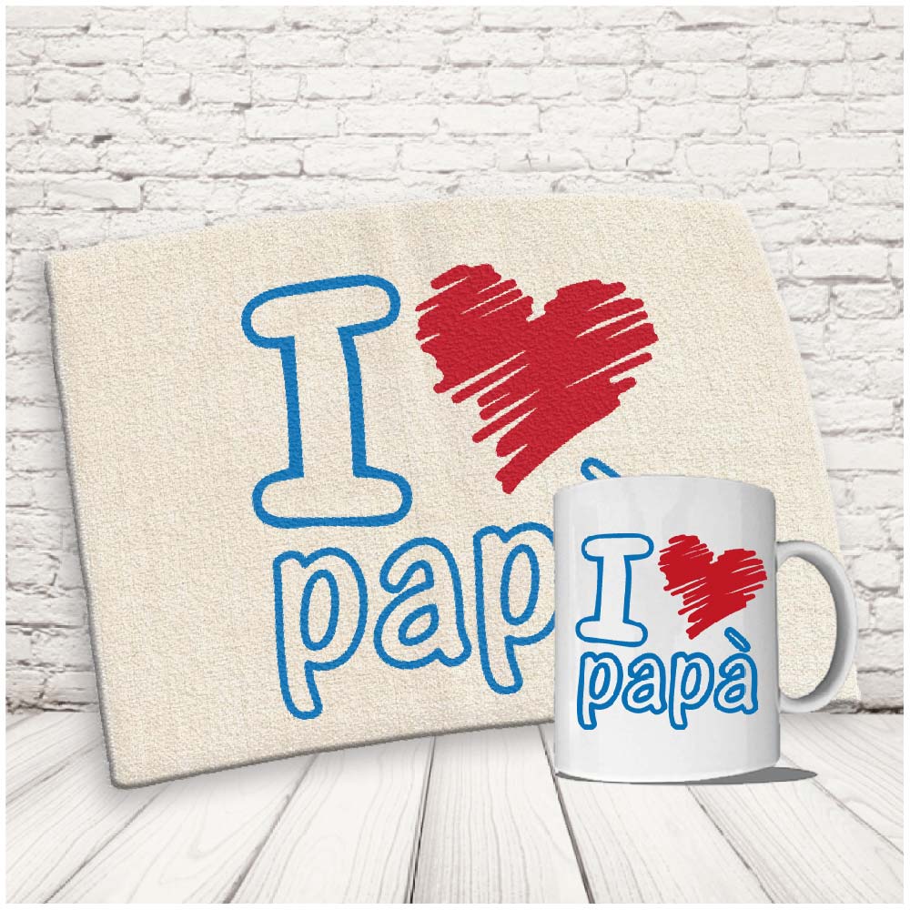 Kit Set Colazione Con Tazza Mug e Tovaglietta in Canvas - Idea Ragalo festa del Papà Compleanno per Lui Uomo Personalizzato con nome o Foto ''DAD LOVE''