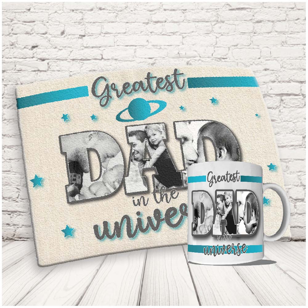 Kit Set Colazione Con Tazza Mug e Tovaglietta in Canvas - Idea Ragalo festa del Papà Compleanno per Lui Uomo Personalizzato con nome o Foto ''GREATEST DAD''