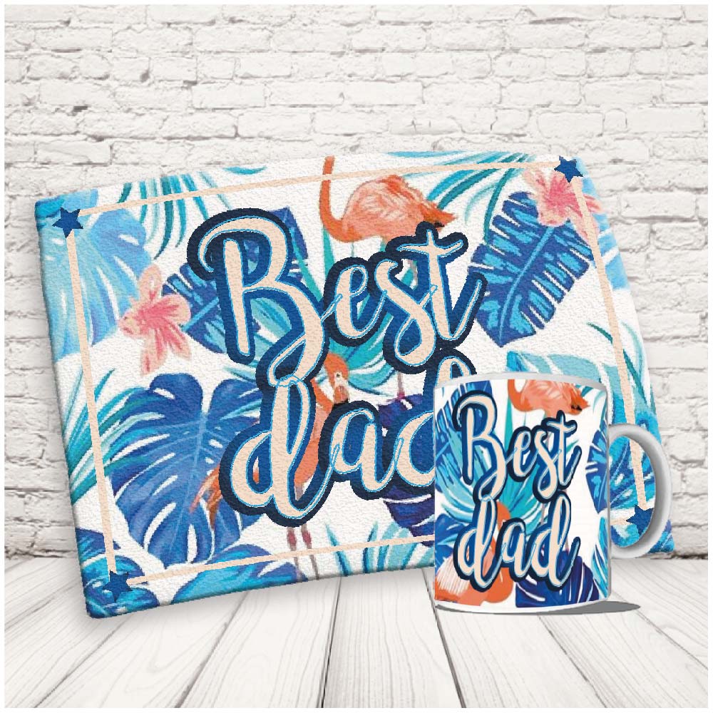 Kit Set Colazione Con Tazza Mug e Tovaglietta in Canvas - Idea Ragalo festa del Papà Compleanno per Lui Uomo Personalizzato con nome o Foto ''BEST DAD BLUE''