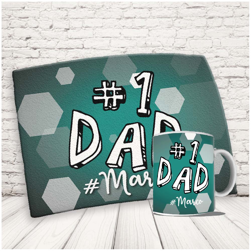 Kit Set Colazione Con Tazza Mug e Tovaglietta in Canvas - Idea Ragalo festa del Papà Compleanno per Lui Uomo Personalizzato con nome o Foto ''1# DAD''