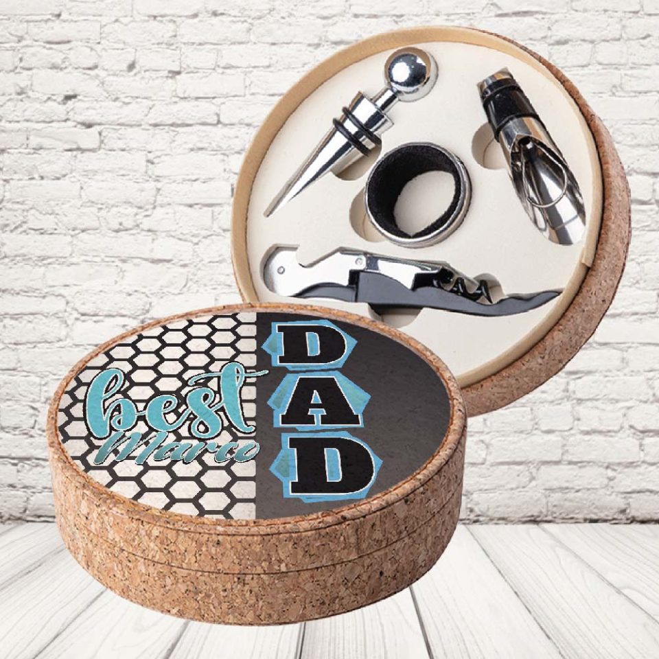 SET VINO SUGHERO ''BEST DAD BLU''