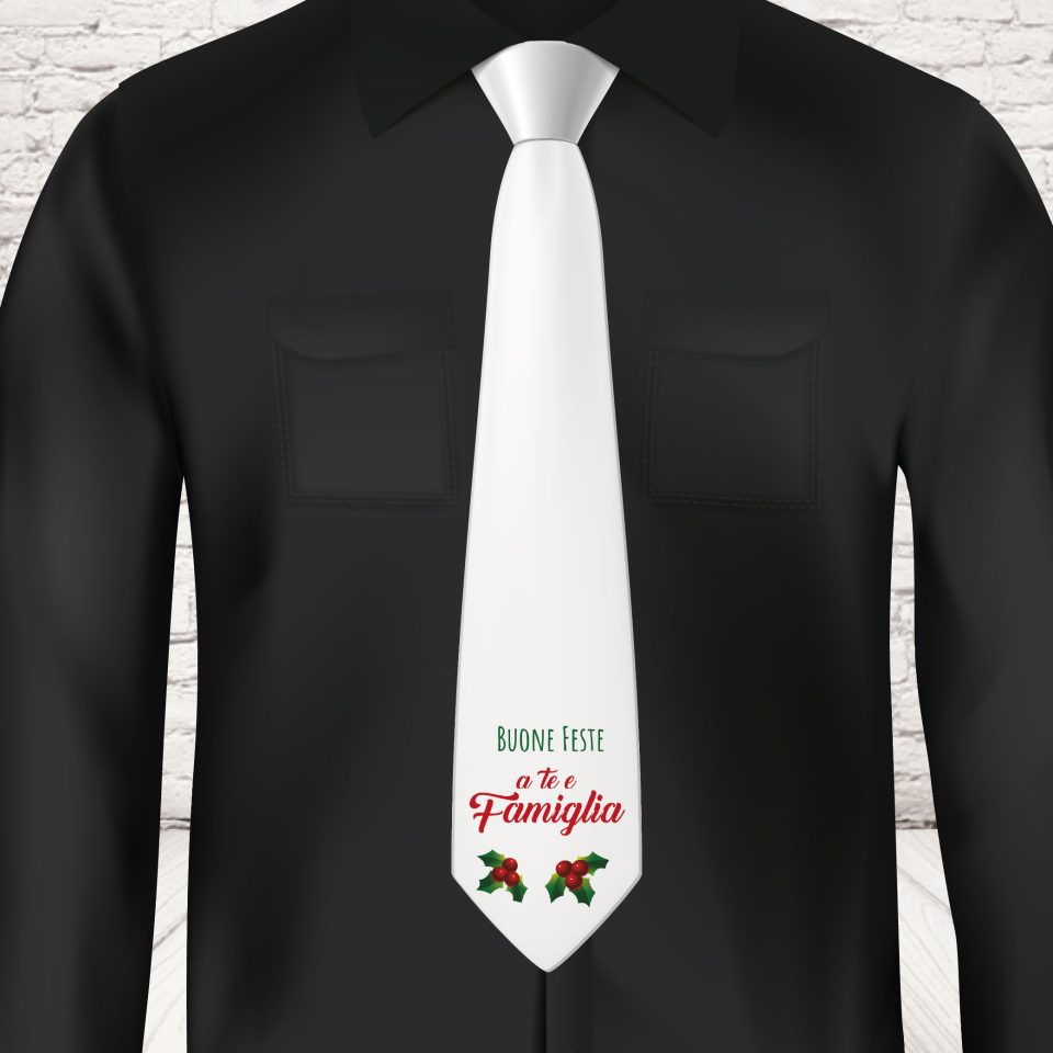 CRAVATTA NATALE ''BUONE FESTE A TE E FAMIGLIA''