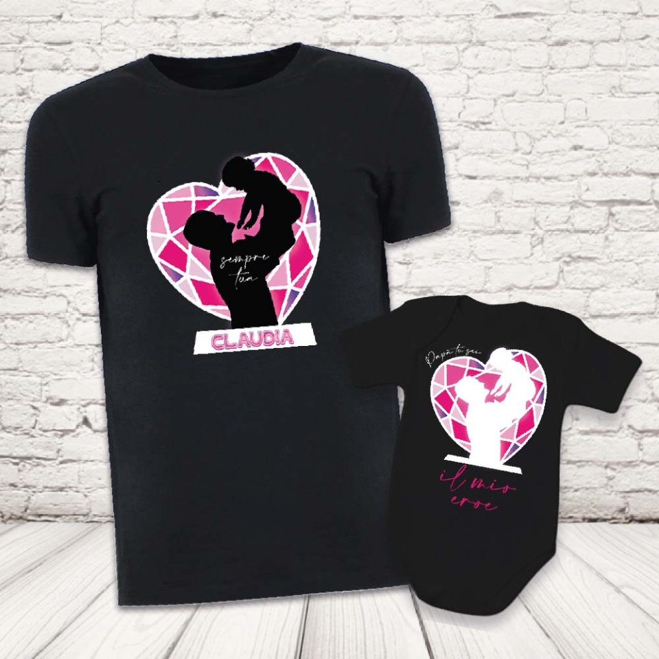COPPIA T-SHIRT ''DAD CRISTALLO ROSA'' NERE
