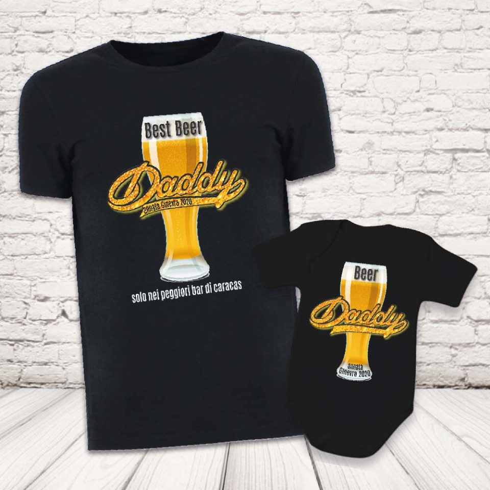 COPPIA T-SHIRT ''BEER DADDY'' NERE