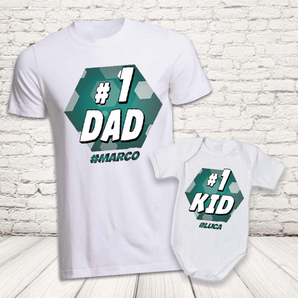 COPPIA T-SHIRT ''1# DAD'' BIANCHE