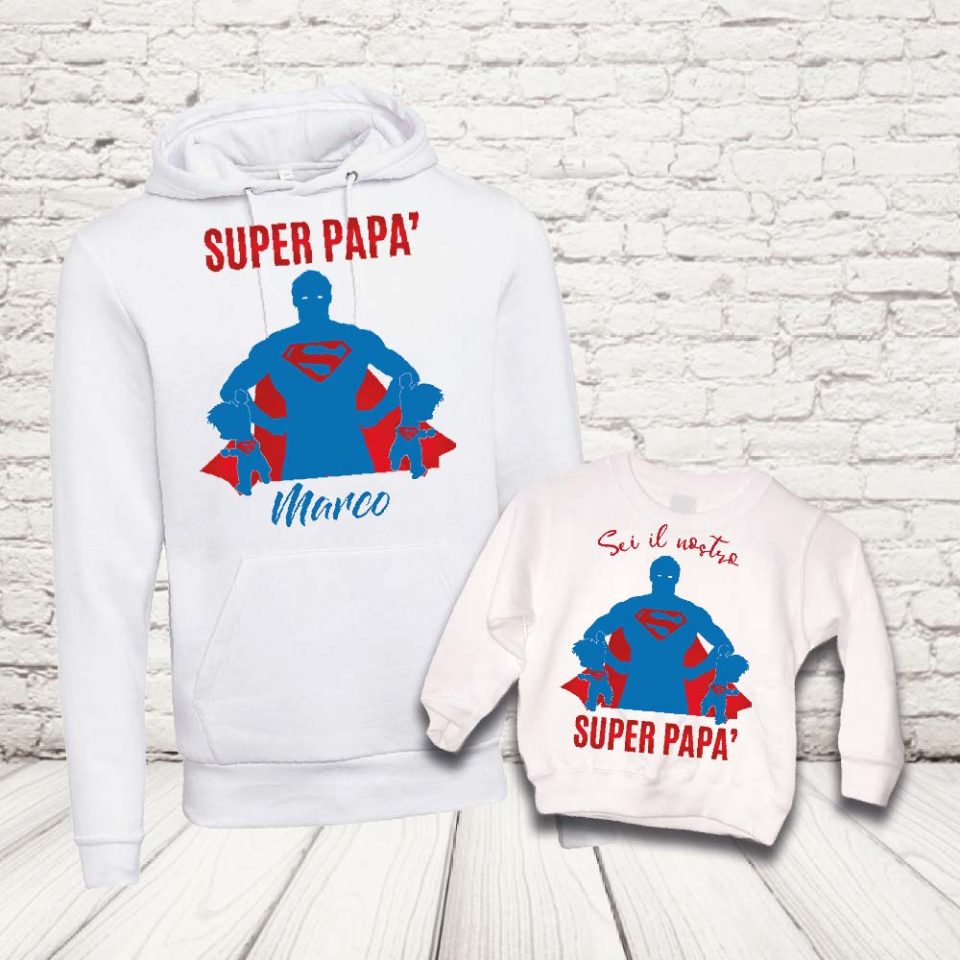 COPPIA FELPE ''SUPEREROE DAD'' BIANCO