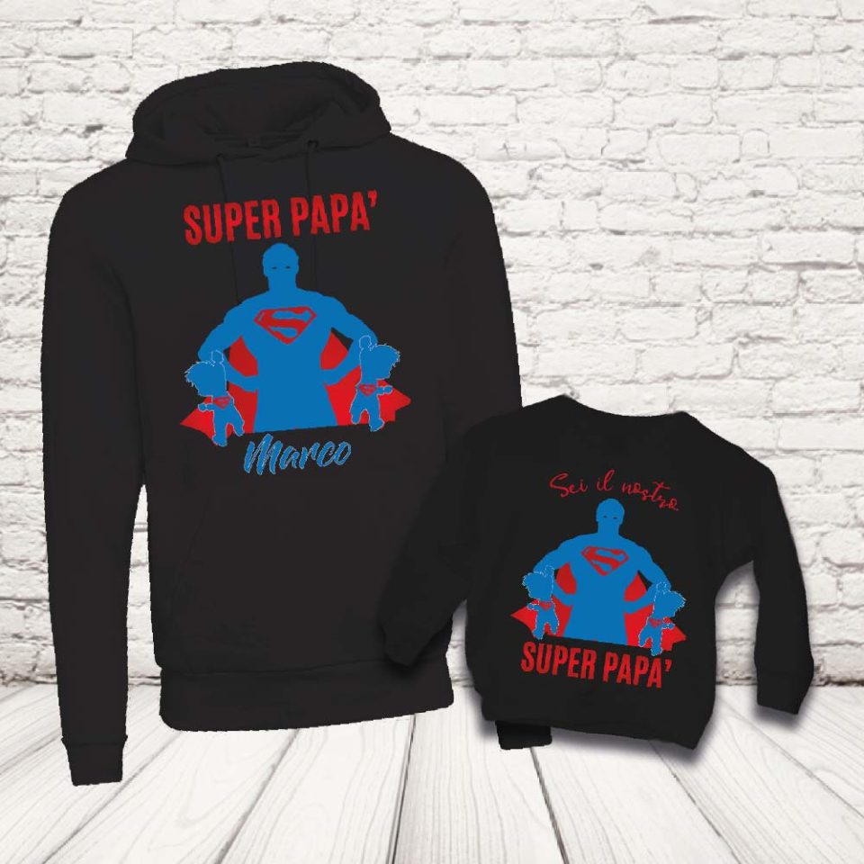 COPPIA FELPE ''SUPEREROE DAD'' NERO