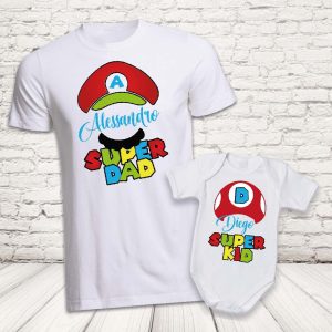 COPPIA T-SHIRT ''SUPER DAD BROS'' BIANCHE