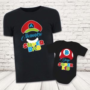 COPPIA T-SHIRT ''SUPER DAD BROS'' NERE