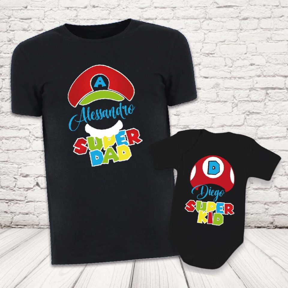 COPPIA T-SHIRT ''SUPER DAD BROS'' NERE
