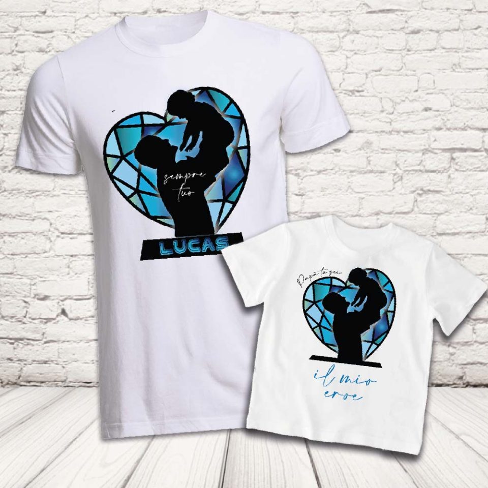 COPPIA T-SHIRT ''CRISTALLO BLU DAD'' BIANCHE