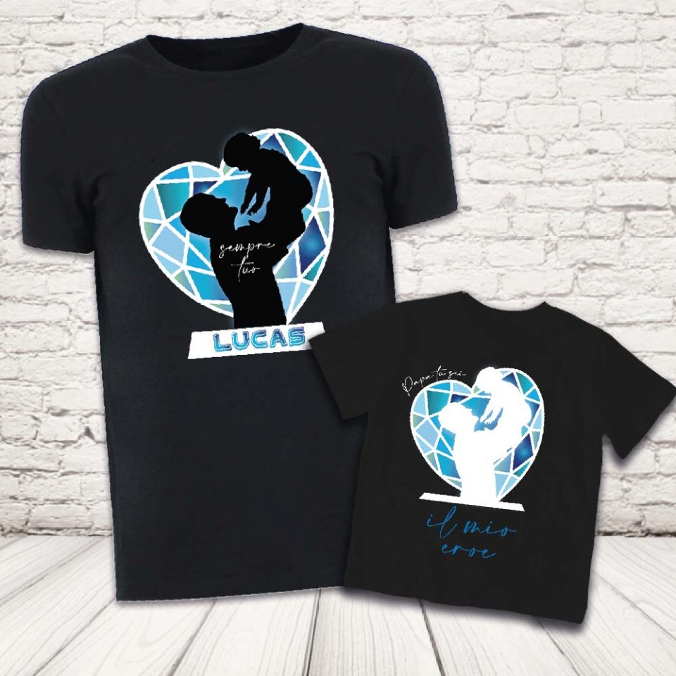 COPPIA T-SHIRT ''CRISTALLO BLU DAD'' NERE
