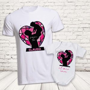 COPPIA T-SHIRT ''DAD CRISTALLO ROSA'' BIANCHE