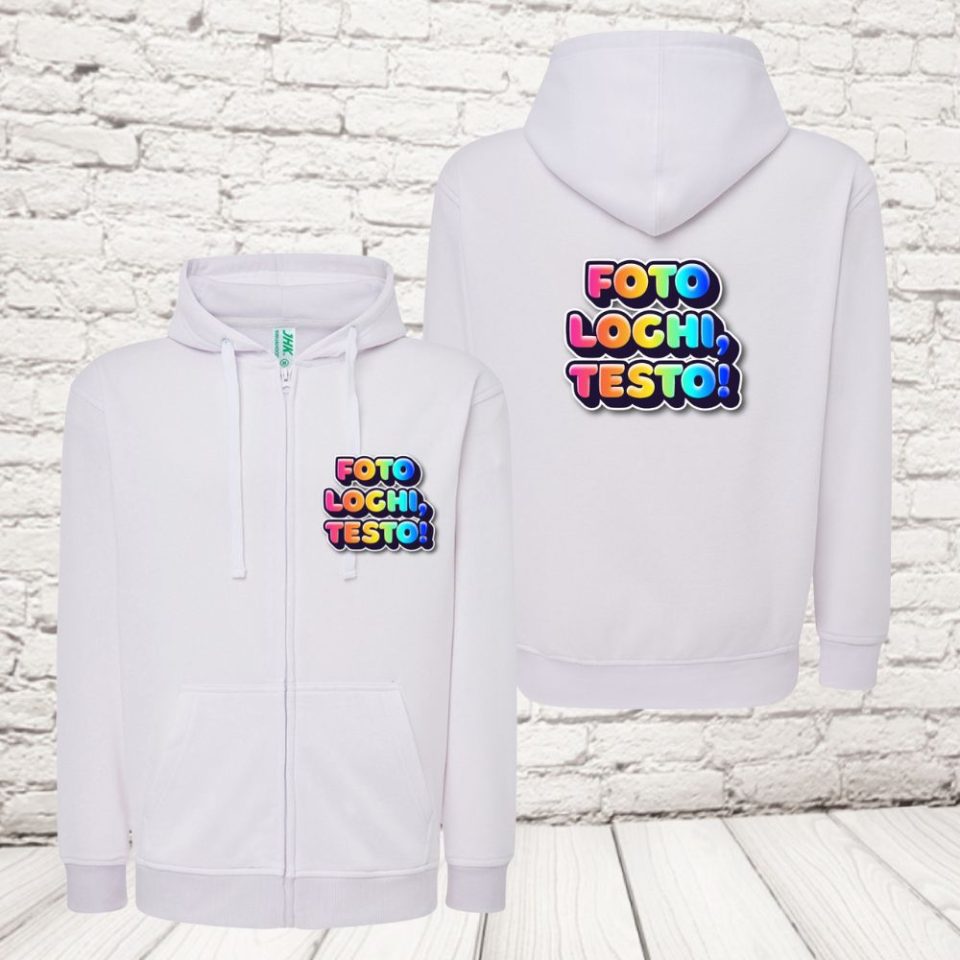 felpa zip adulto bianca