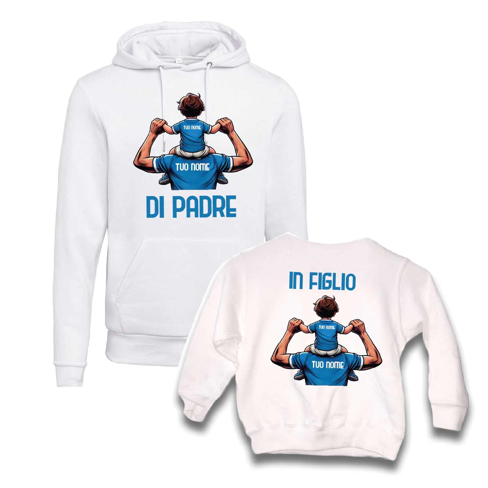 Coppia di T-Shirt Maglie Magliette di Padre in Figlio Idea Regalo per Il papà Squadre Tifosi Empolesi Azzurri