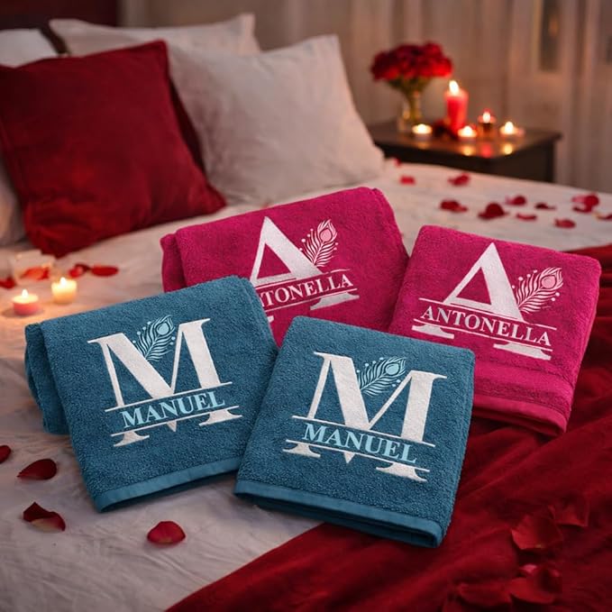 D&Vlab Asciugamani Personalizzati con Nome e Iniziale Ricamato, Set 4 Pezzi (2 Viso + 2 Ospite), 100% Cotone Spugna, Multicolore, Idea Regalo Lui e Lei (Fiori)