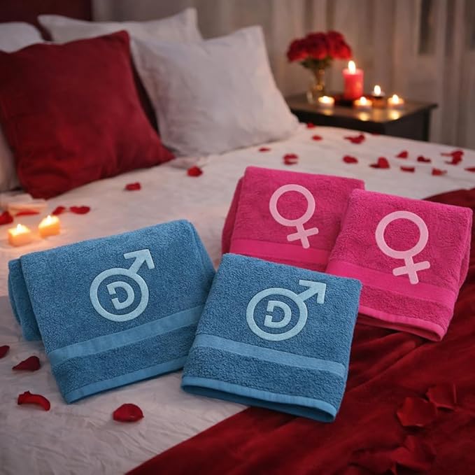 D&Vlab Asciugamani Personalizzati con Nome e Iniziale Ricamato, Set 4 Pezzi (2 Viso + 2 Ospite), 100% Cotone Spugna, Multicolore, Idea Regalo Lui e Lei (ICONE)