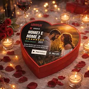 Scatola regalo a forma di cuore rossa grande personalizzata NETFLX con Nomi, Dedica e Foto Idea Regalo Anniversario per Lei e Lui San Valentino Coppia di Fidanzati Amore Love
