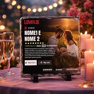 Stampa su Pietra Ardesia Quadrato Granito personalizzata NETFLX con Nomi, Dedica e Foto Idea Regalo Anniversario per Lei e Lui San Valentino Coppia di Fidanzati Amore Love