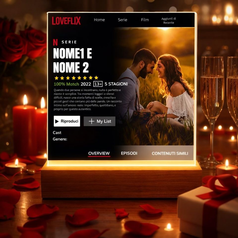 Lampada led Notturna Targa in Plexiglass con base legno a Forma Quadrata personalizzata con Nomi, Dedica e Foto Idea Regalo Anniversario per Lei e Lui San Valentino Coppia di Fidanzati Amore