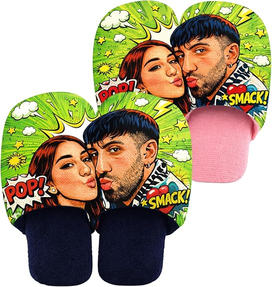 Coppia Pantofole Per Lui e Lei in Spugna Cotone 36-45 Personalizzate con Foto Idea Regalo Anniversario per Lei e Lui San Valentino Coppia di Fidanzati Amore