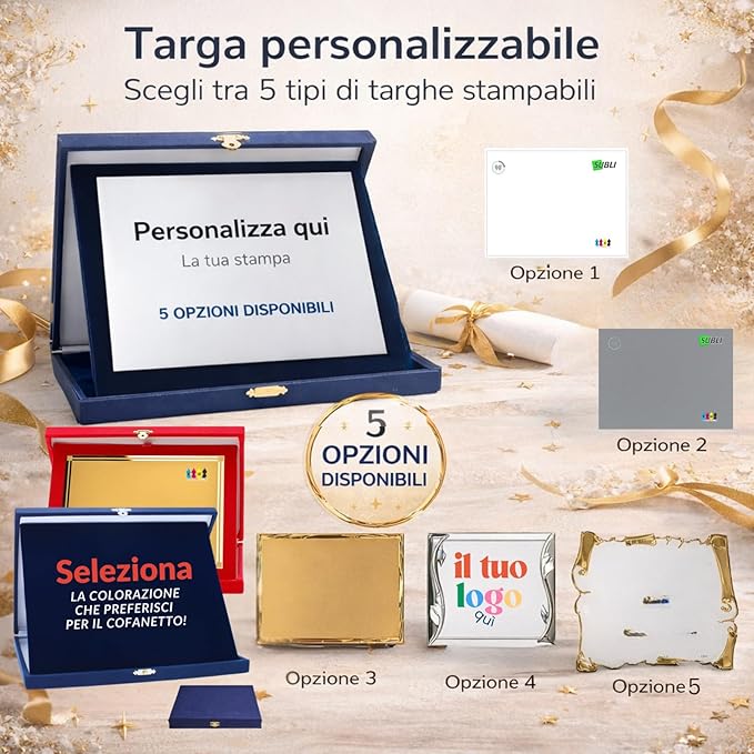 Targa Personalizzata con Astuccio Personalizzata con Logo Immagini e Scritte per Premiazioni Gare di Calcio, Basket, Volley, Eventi Sportivi, Fantacalcio, Caccia, Pesca