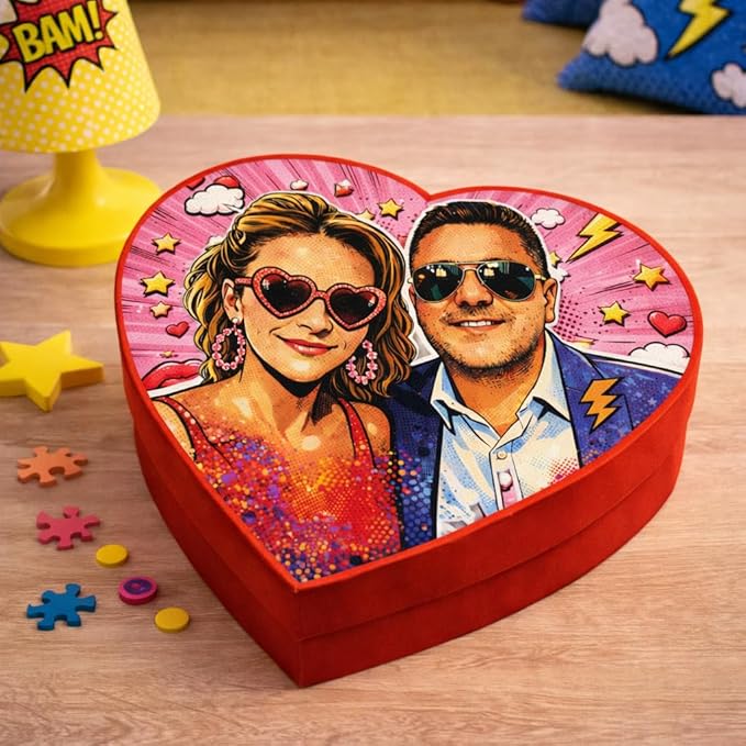 Scatola regalo a forma di cuore rossa grande personalizzata POP ART con Foto Idea Regalo Originale Anniversario per Lei e Lui San Valentino Coppia di Fidanzati Amore Love Romantica