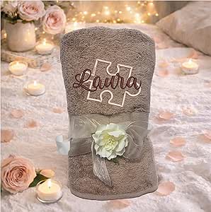 Telo Doccia Grande Ricamato con Segno Zodiacale, Asciugamano Bagno 150x100 cm, 100% Spugna di Cotone 420 gr/mq Morbido, Assorbente, Resistente, Idea Regalo per lui o lei Donna Uomo Iniziale PUZZLE