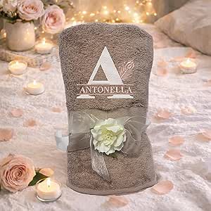 Telo Doccia Grande Ricamato con Iniziali, Asciugamano Bagno 150x100 cm, 100% Spugna di Cotone 420 gr/mq Morbido, Assorbente, Resistente, Idea Regalo per lui o lei Donna Uomo Iniziale e Nome