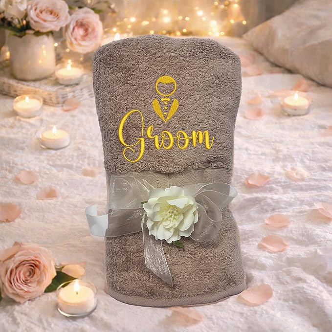 Telo Doccia Grande Ricamato con Iniziali, Asciugamano Bagno 150x100 cm, 100% Spugna di Cotone 420 gr/mq Morbido, Assorbente, Resistente, Idea Regalo per lui o lei Donna Uomo Iniziale SPOSI