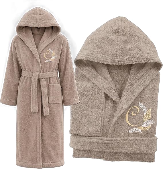 Accappatoio Adulto Uomo Donna Unisex in Morbida Spugna di 100% Cotone Personalizzabile Personalizzato con Iniziale Ricamata Idea regalo per Lui e Lei San Valentino Anniversario FLOREALE