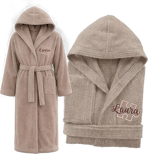 Accappatoio Adulto Uomo Donna Unisex in Morbida Spugna di 100% Cotone Personalizzabile Personalizzato con Iniziale Ricamata Idea regalo per Lui e Lei San Valentino Anniversario PUZZLE
