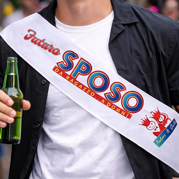 Fascia in Raso per Uomo Addio al Celibato Matrimonio con Stampa Personalizzata per Sposo ed Amici Grafica Divertente Gadget Originale per Festa ''FUTURO SPOSO CORONA''