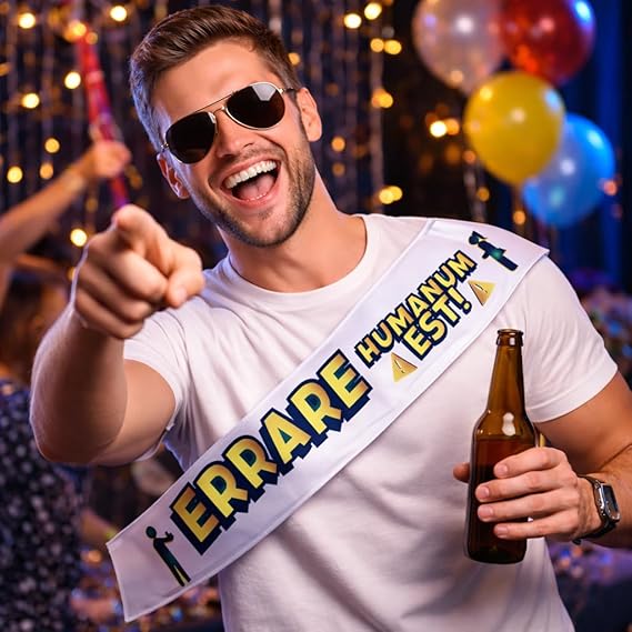 Fascia in Raso per Uomo Addio al Celibato Matrimonio con Stampa Personalizzata per Sposo ed Amici Grafica Divertente Gadget Originale per Festa ''ERRARE HUMANUM EST''