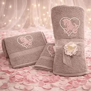 Kit Set Completo asciugamani da bagno 3 pezzi Telo viso bidet Personalizzate Ricamate con Iniziali - Spugna di Puro Cotone Idrofilo beige - Idea Regalo per lui e lei Albergo ZODIACO