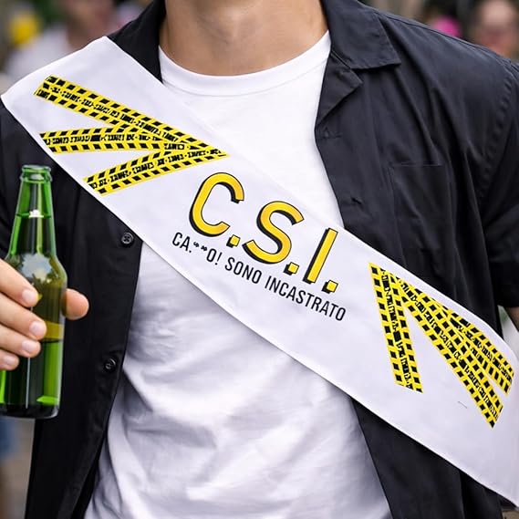 Fascia in Raso per Uomo Addio al Celibato Matrimonio con Stampa Personalizzata per Sposo ed Amici Grafica Divertente Gadget Originale per Festa ''C.S.I''
